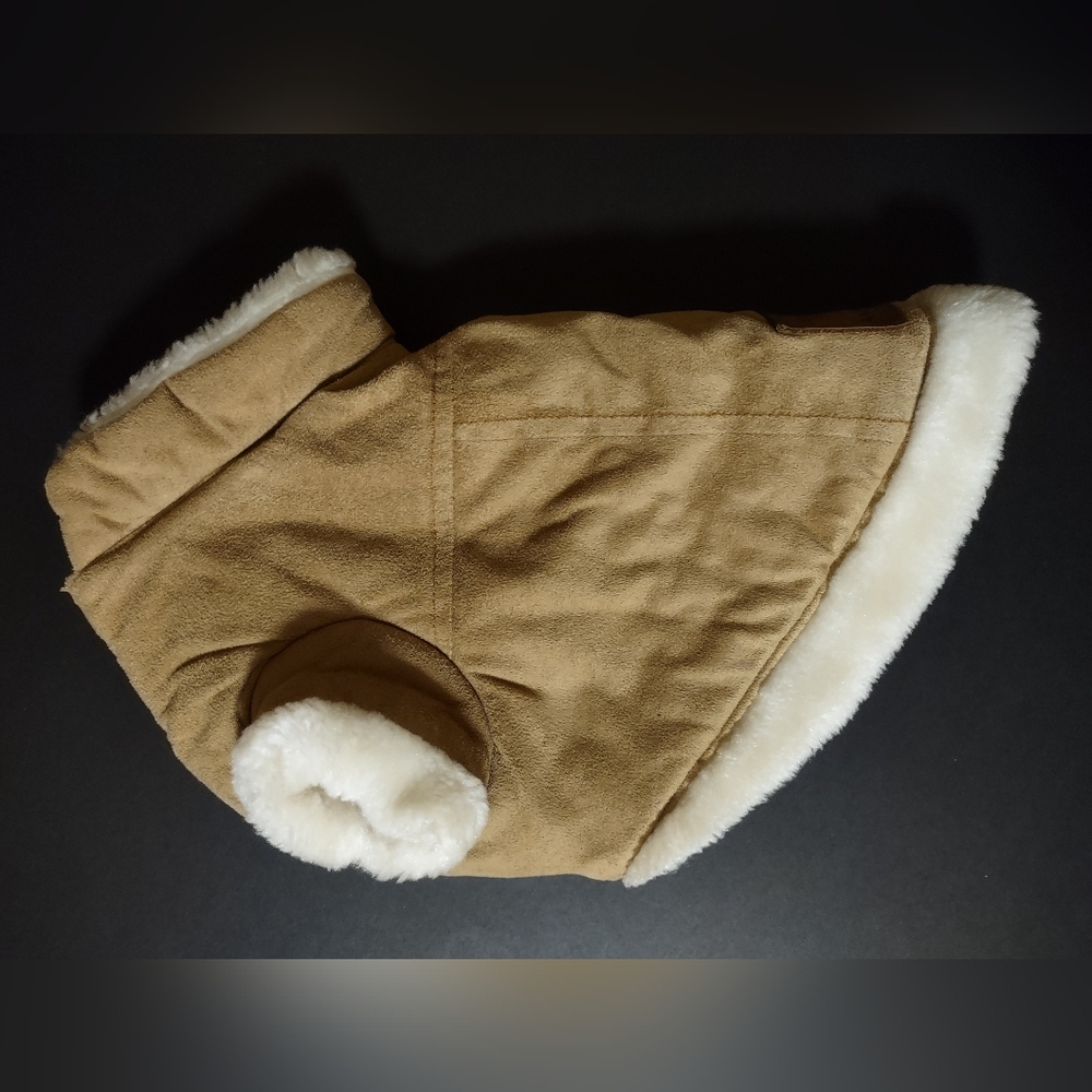 American Kennel Club Cozy Tan Dog Jacket with White Plush Lining Small